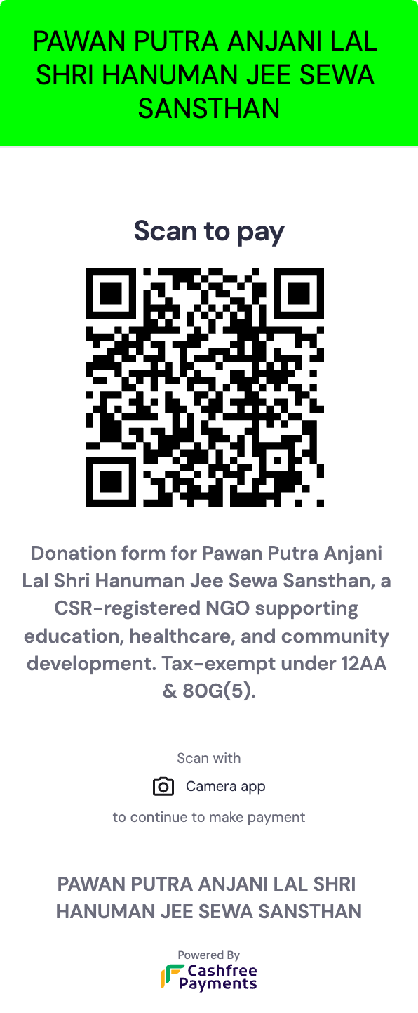 Scan to donate - Pawan Putra Anjani Lal Shri Hanuman Jee Sewa Sansthan